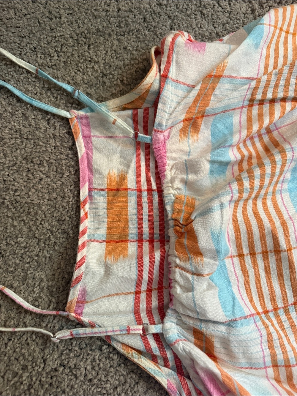 LOFT Cream Maxi Dress with Pink, Blue & Orange Brushstroke Plaid - Picture 3 of 4